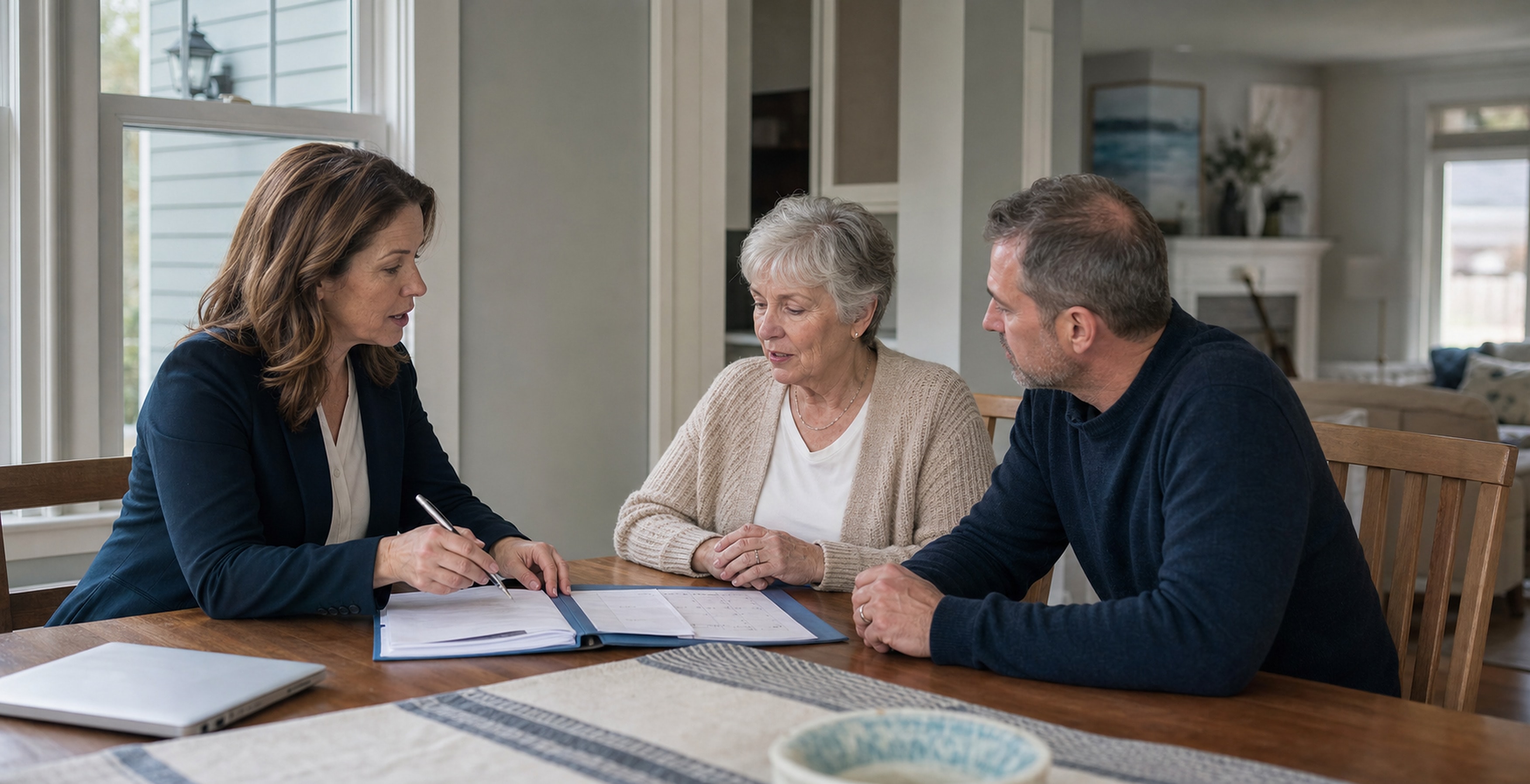 Care coordinator reviewing a care plan with a family at home