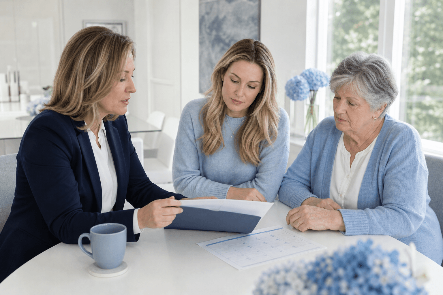 Care coordinator reviewing a plan with family at home