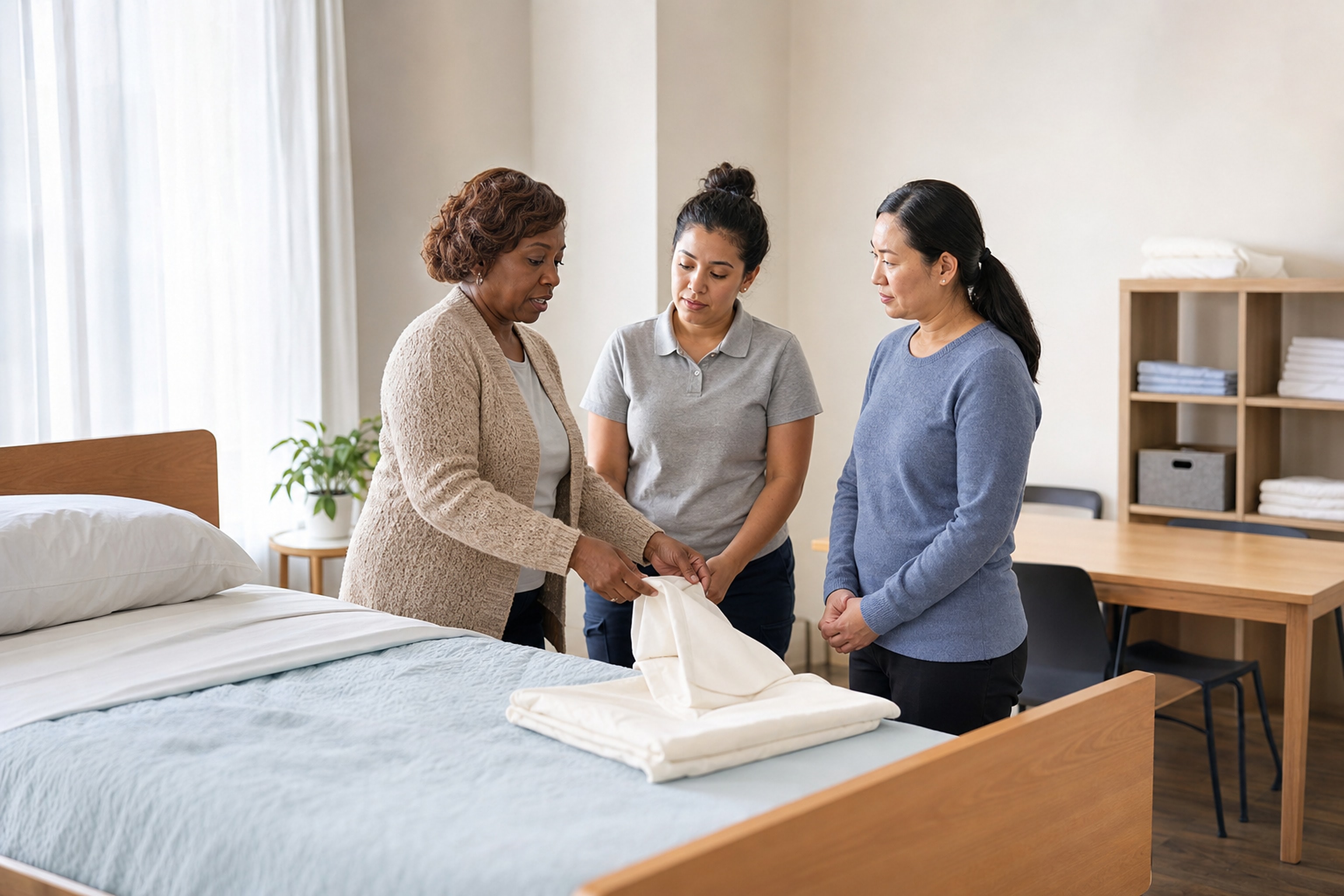 Instructor demonstrating home care skills to aide students